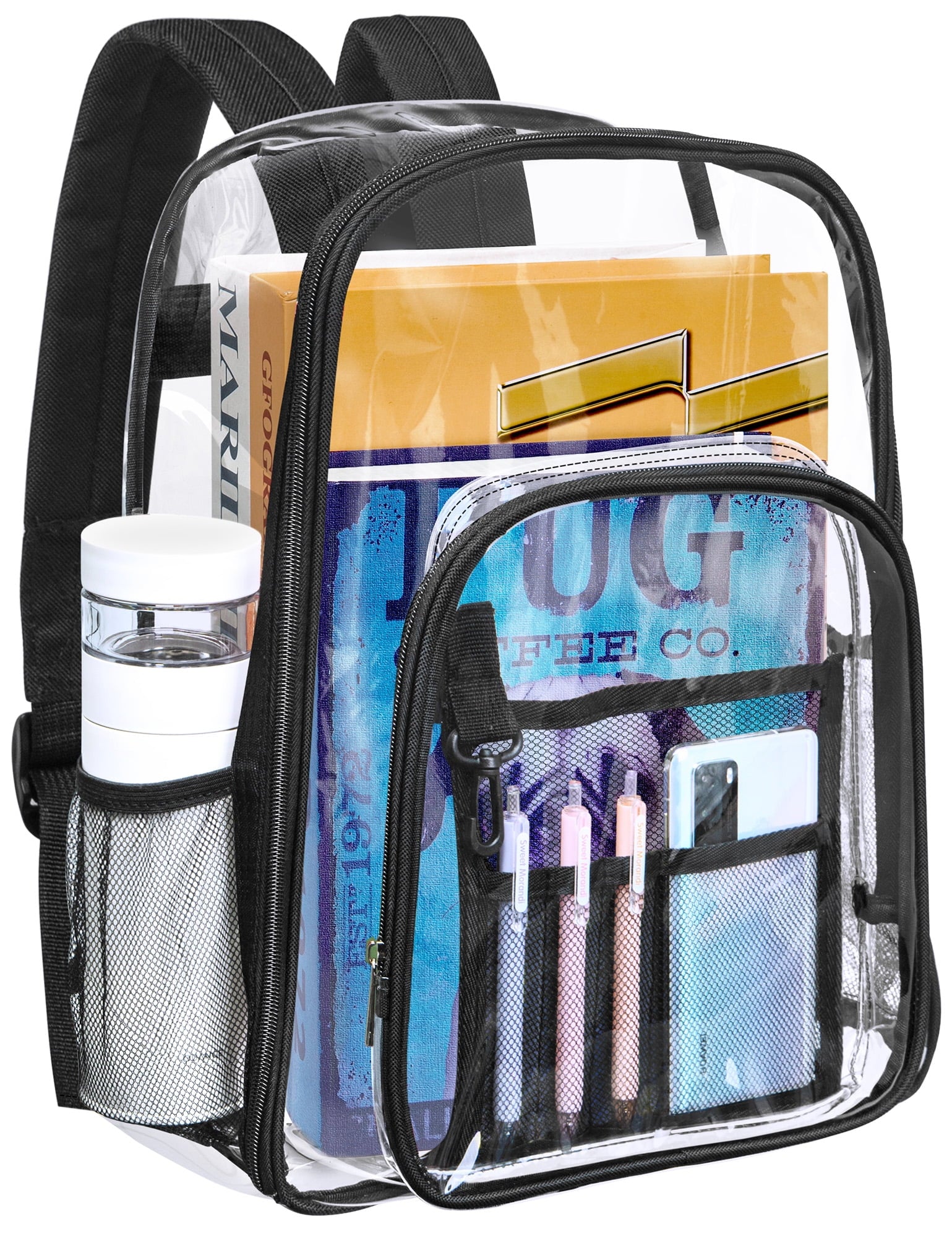 Heavy Duty Clear Backpacks Large Capacity Transparent Waterproof Backpacks for School Stadium College ,Black